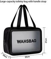 Clear Toiletry Bag, Wash Make Up Bag PVC Waterproof Zippered Cosmetic Bag (Black Large)
