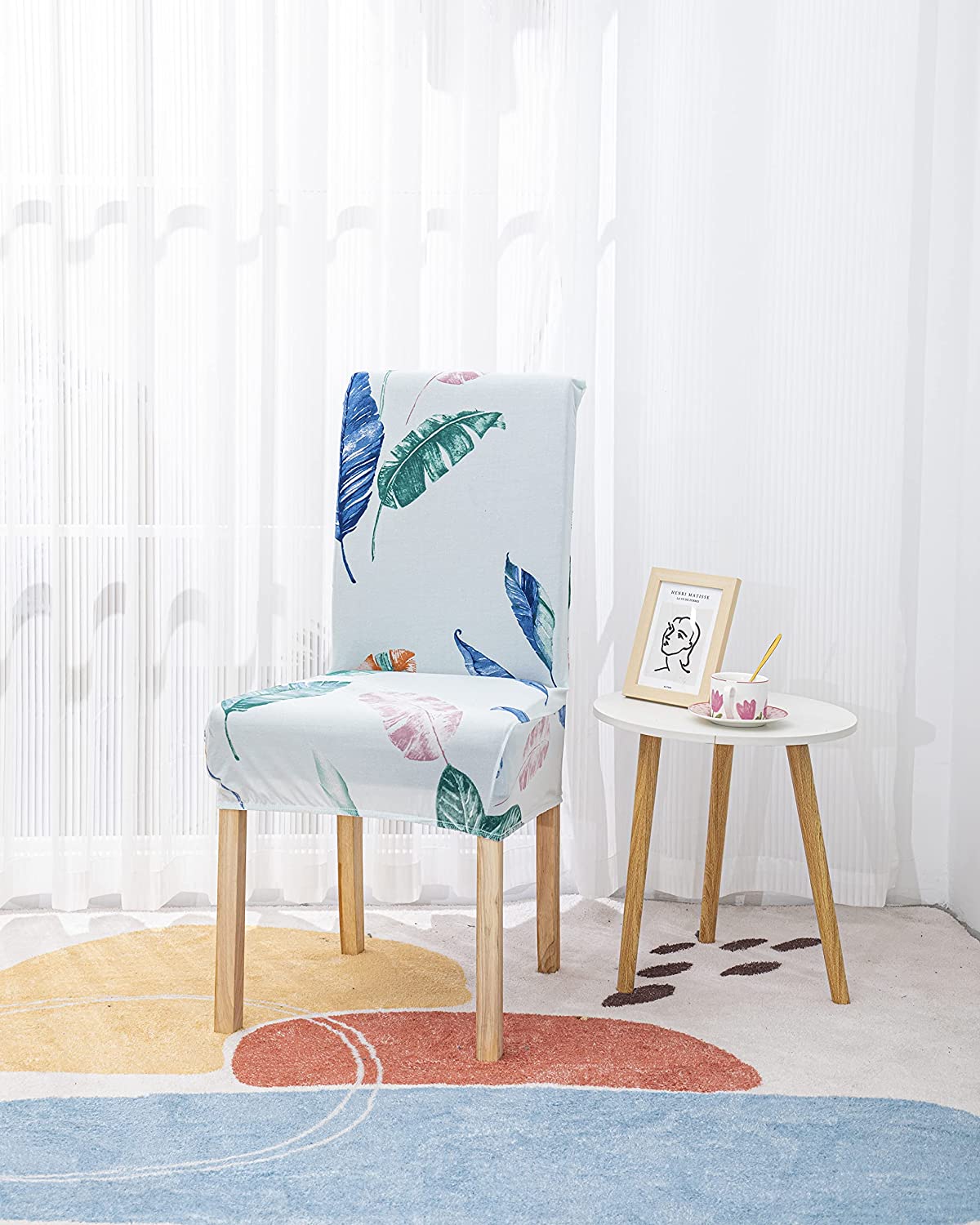 Printed Chair Cover - Light Blue Tropical