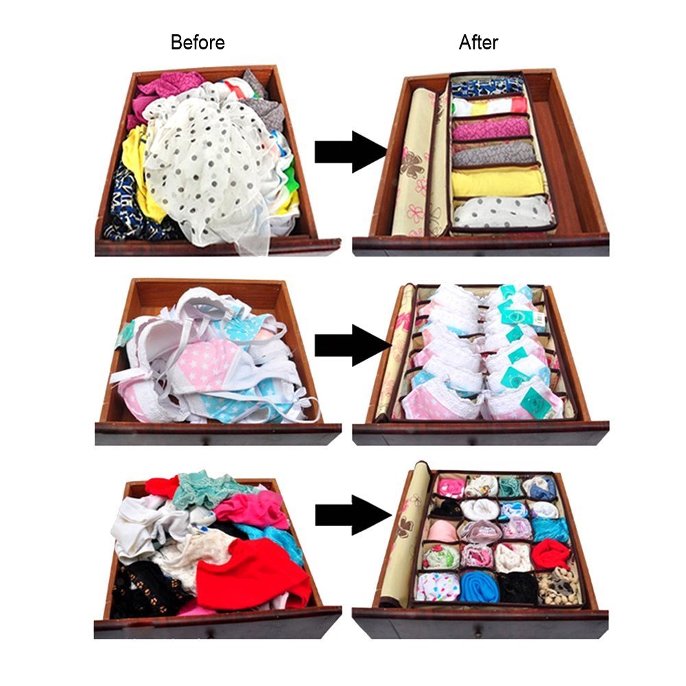 Innerwear Organizer 16+1 Compartment Foldable Fabric Storage Box - (44 x 28 x 12 cm)