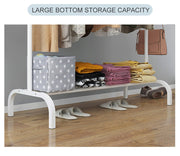 Metal Garment Rack with Top Rod and Lower Storage Shelf Clothes Rack 6 Hooks(150x117cm)