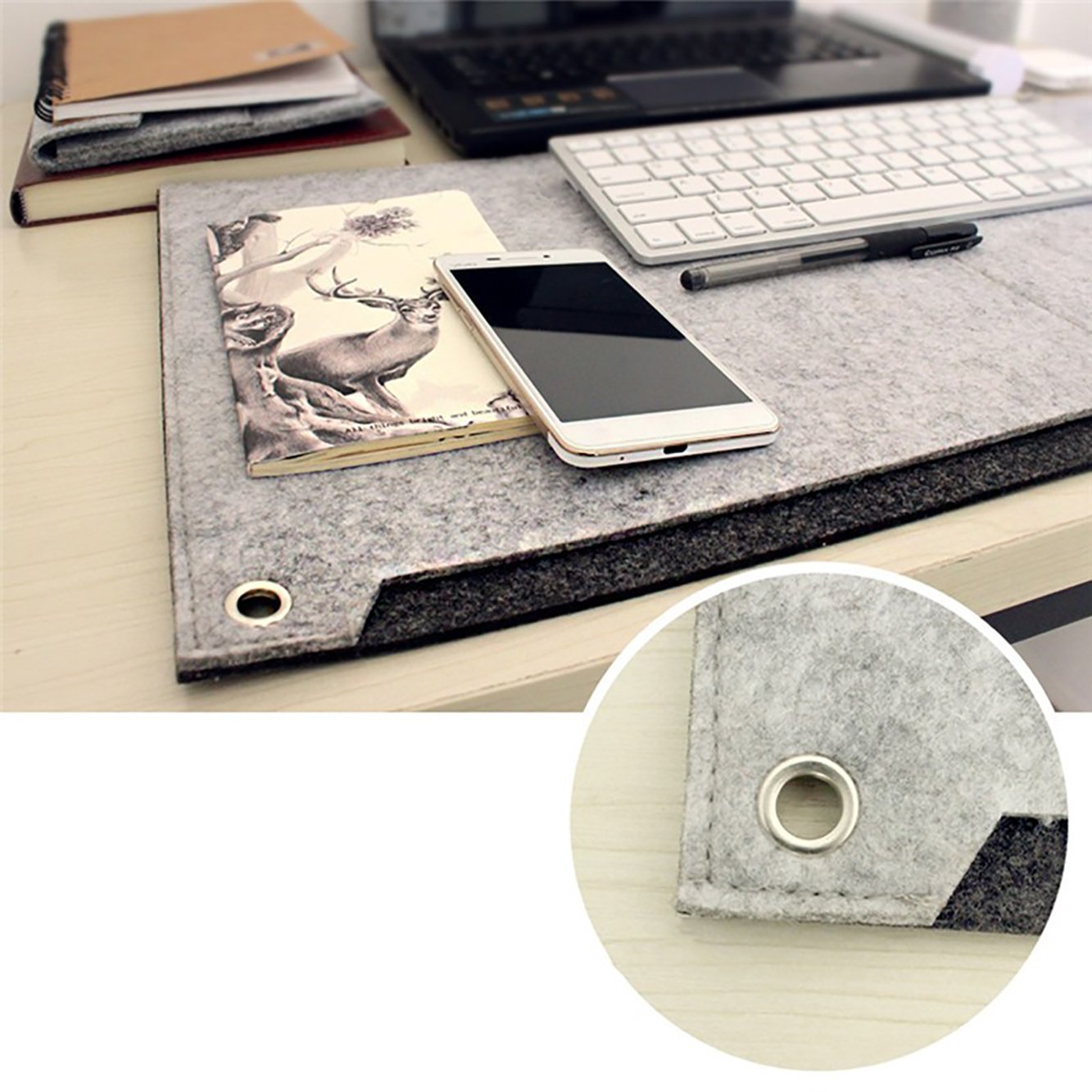 Laptop Keyboard Mouse Felt Pad with Paper and Pen Pocket for Desktops
