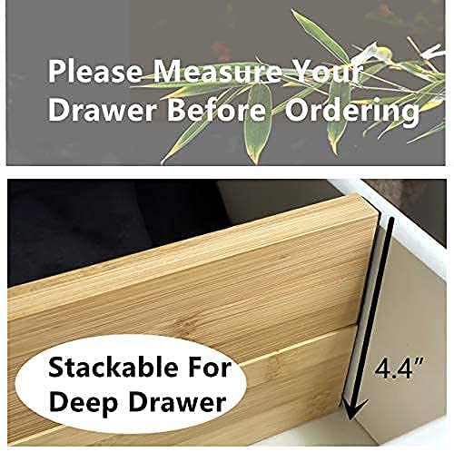 Adjustable Dividers Bamboo Expandable Drawer (Set of 4, 16.5 '' to 21.7")