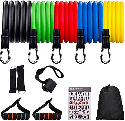 11 Pcs Portable Fitness Exercise Bands with Handles
