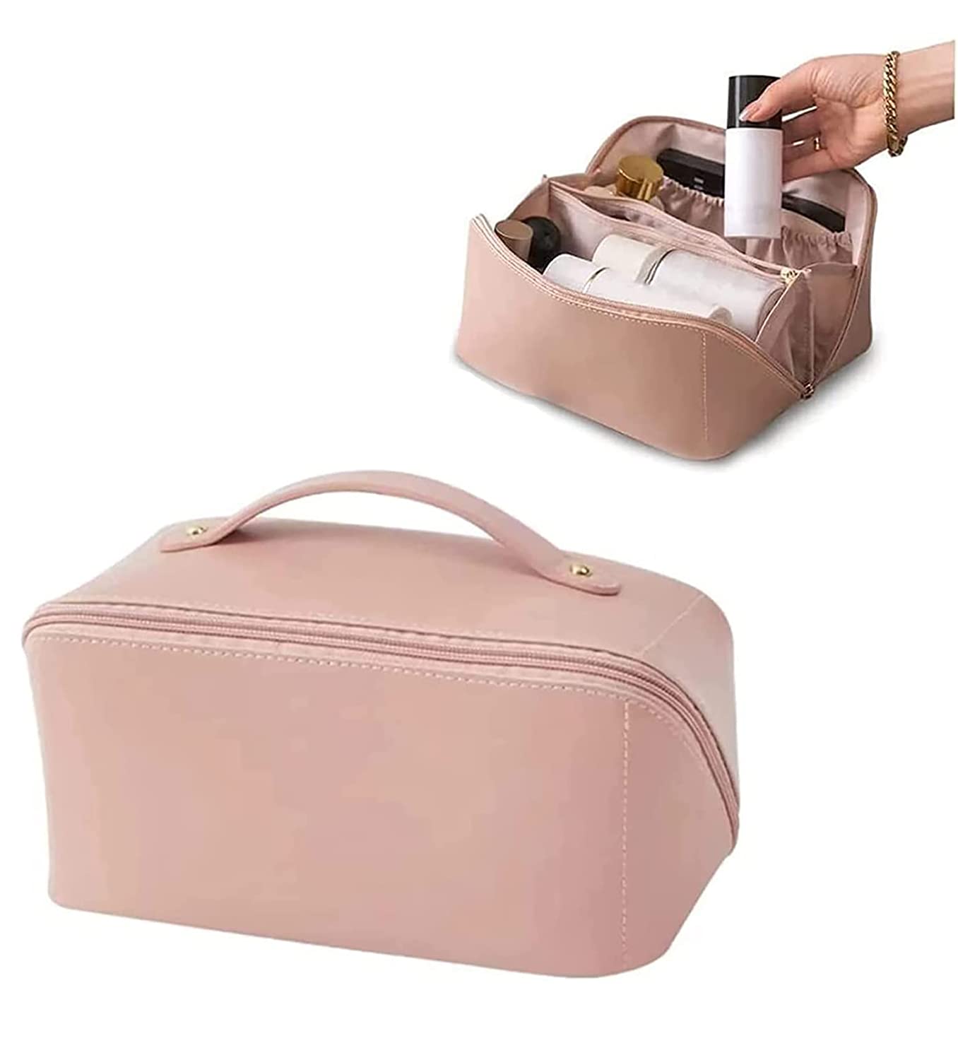 Travel Cosmetic Bag with Handle and Divider