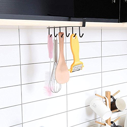 Stainless Steel 6 Hooks Under Shelf Cup Holder Multi Functional Kitchen Utensil Rack for Hanging