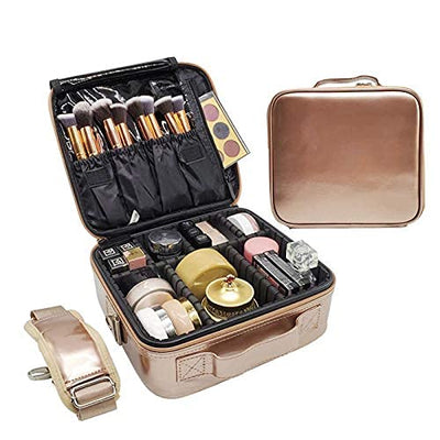 Cosmetic Storage Case with Adjustable Compartment (Rose Gold)