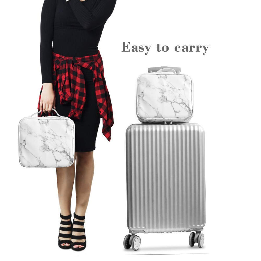 Cosmetic Storage Case with Adjustable Compartment (White Marble)