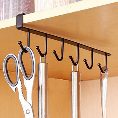 Stainless Steel 6 Hooks Under Shelf Cup Holder Multi Functional Kitchen Utensil Rack for Hanging