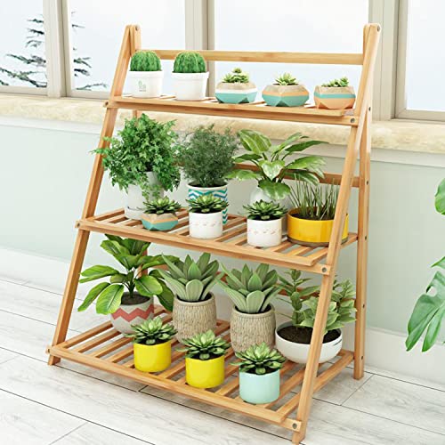 Bamboo Plant Stand Outdoor Indoor, Folding Garden Plant Ladder( 70cm )