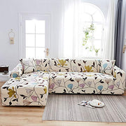 Polyester Spandex Sofa Slipcover-Cream Brown Leaf