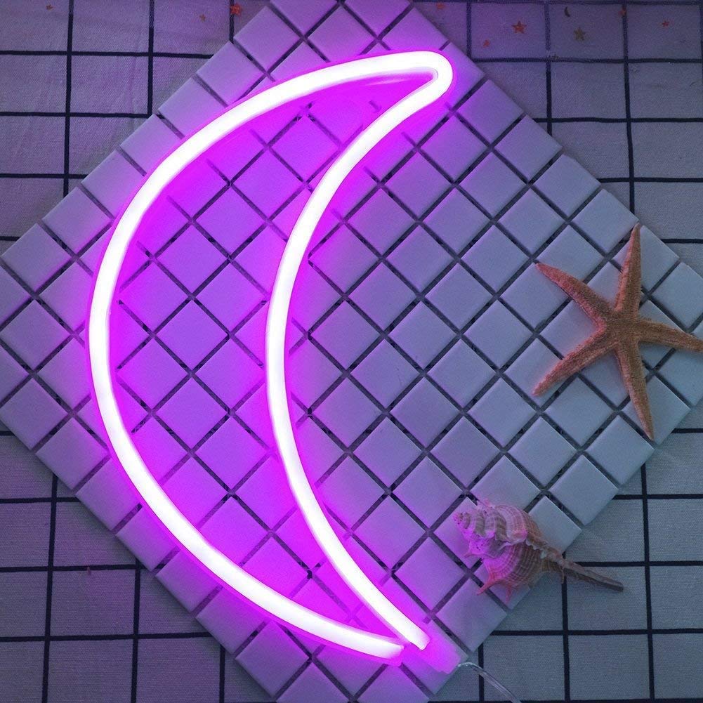 Moon LED Neon Sign Light Art Wall Decor (Pink) House of quirk