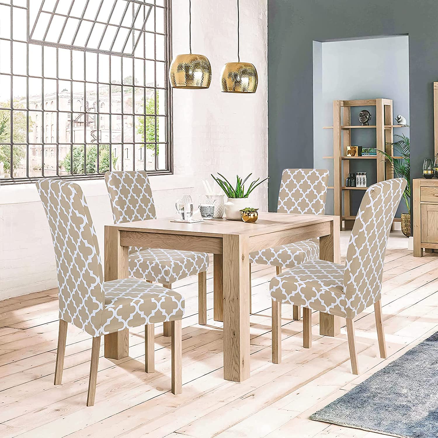 Elastic Chair Cover - Beige Diamond