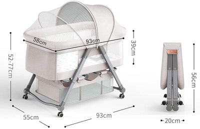 Cradle Crib Baby Rack, Foldable, Comes with Casters - Khaki