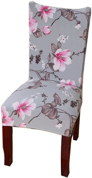 Printed Elastic Chair Cover - Grey Pink Flower