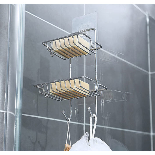 Wall Mount Self-Adhesive Stainless Steel Double-Layer Soap Holder