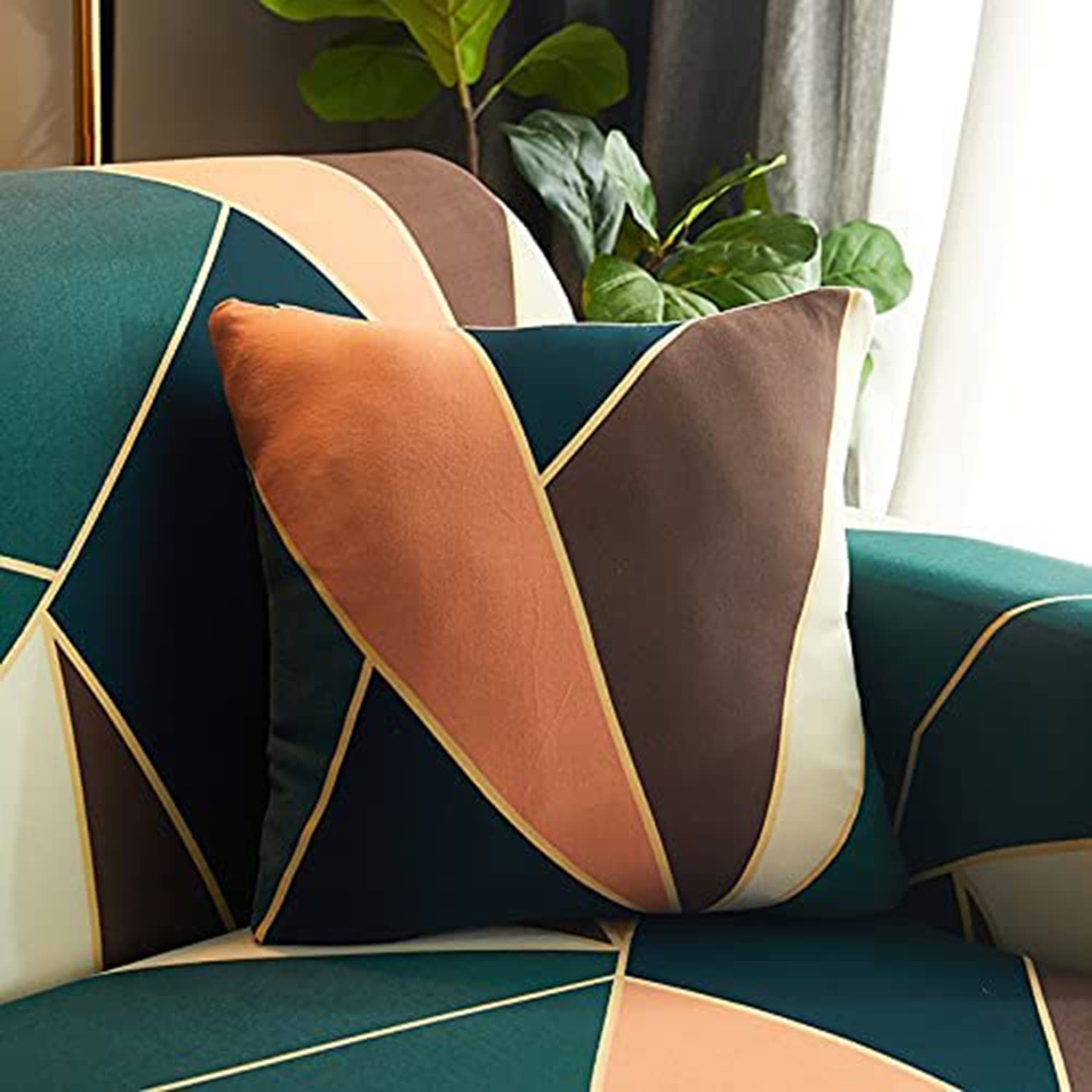 Universal Elastic Sofa Cover(Green Peach Prism)