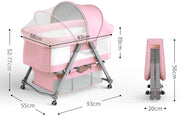 Crib Baby Rack, Foldable, Comes with Casters - Pink