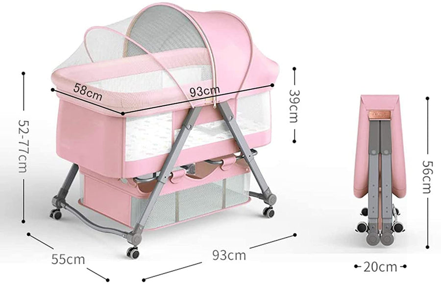 Crib Baby Rack, Foldable, Comes with Casters - Pink