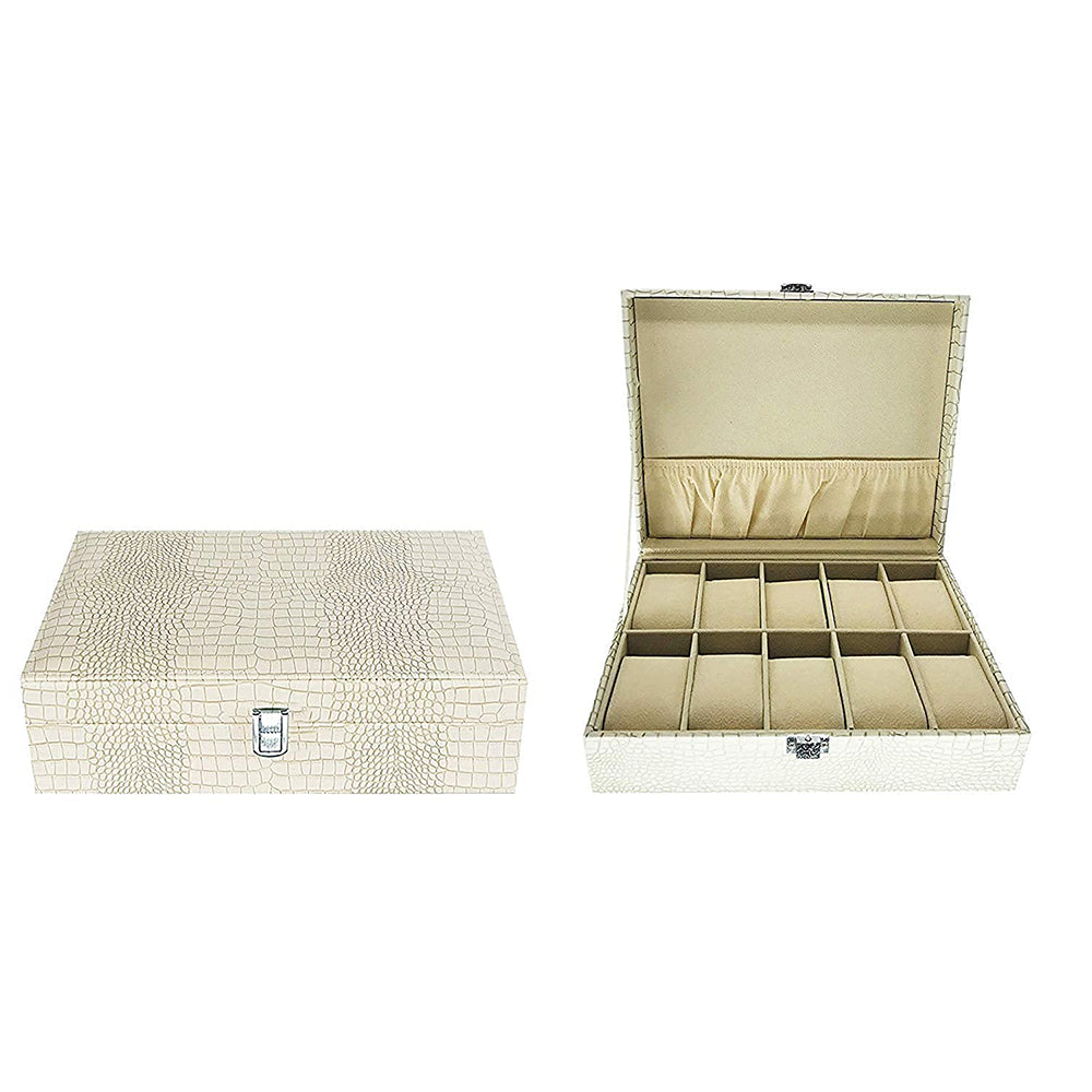 Portable Travel Watch Box 10 Slot for Pu Leather Design Case White