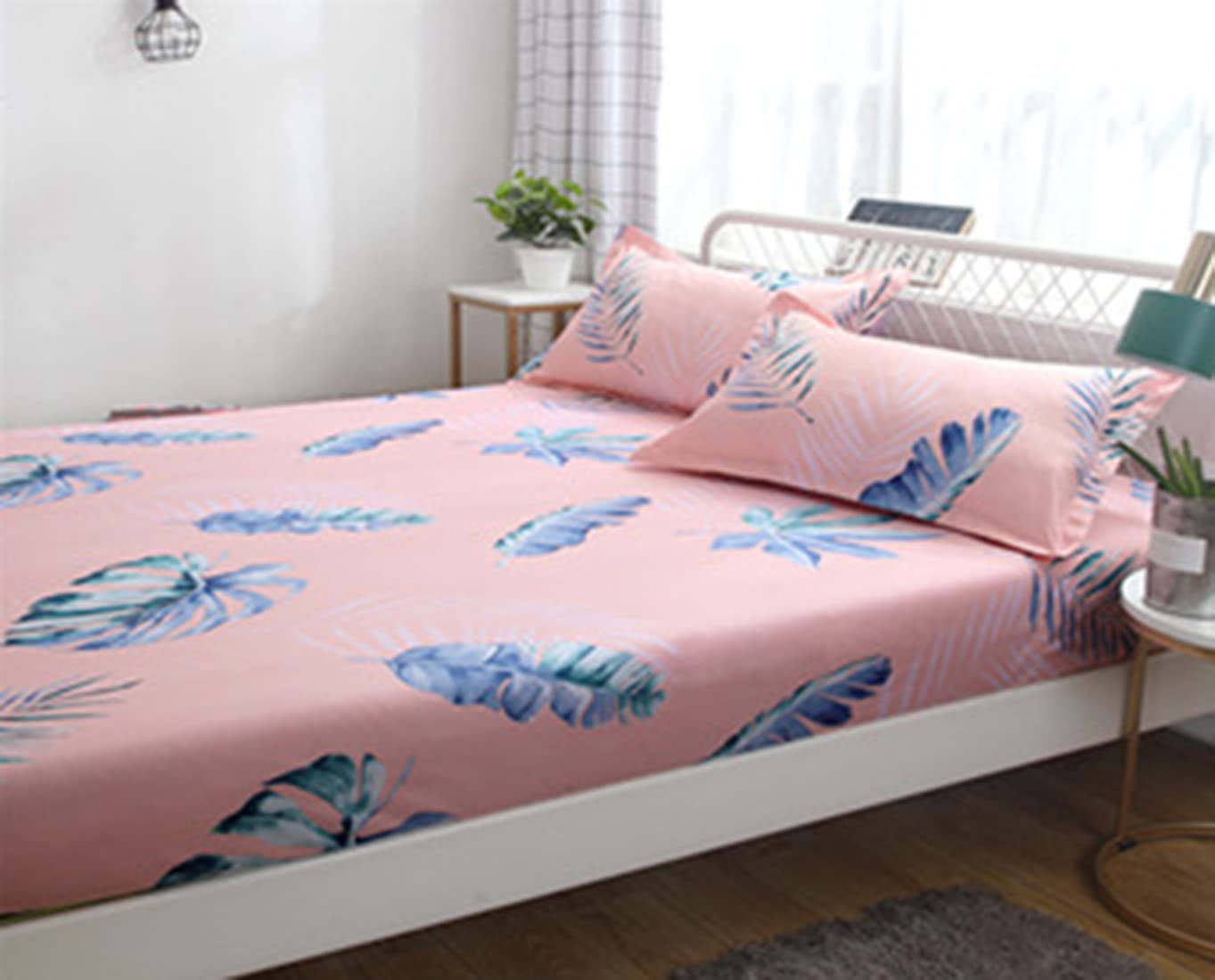 Fitted Bed Sheet - Pink Leaves