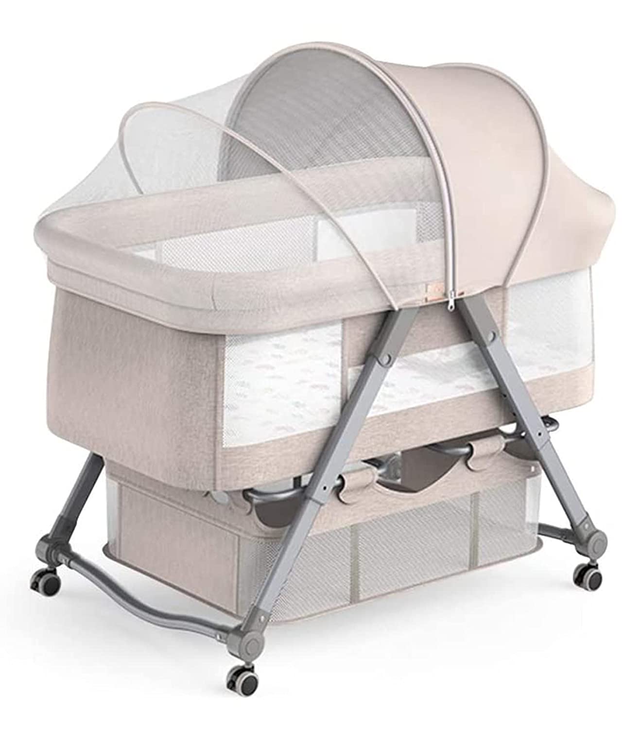 Cradle Crib Baby Rack, Foldable, Comes with Casters - Khaki