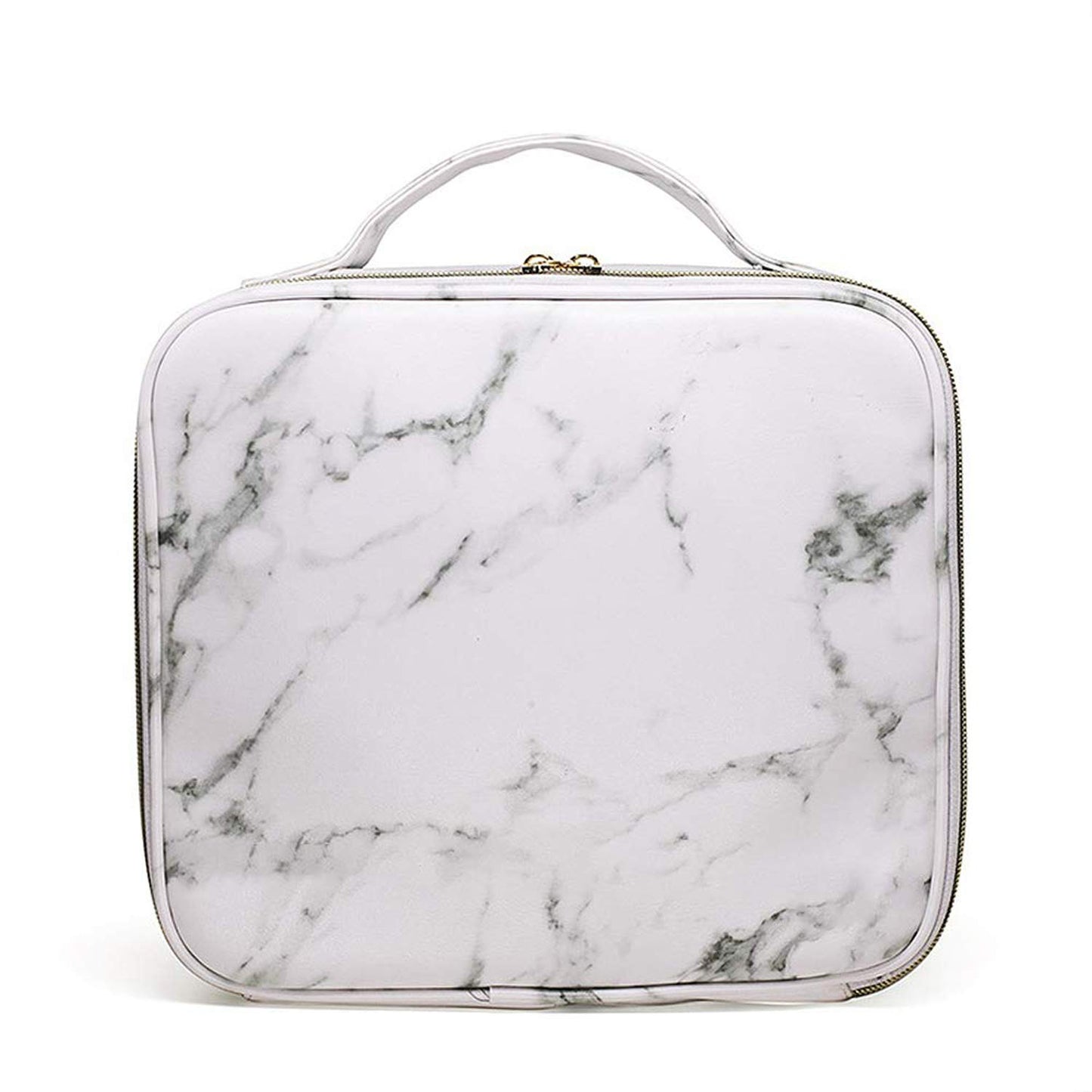 Cosmetic Storage Case with Adjustable Compartment (White Marble)