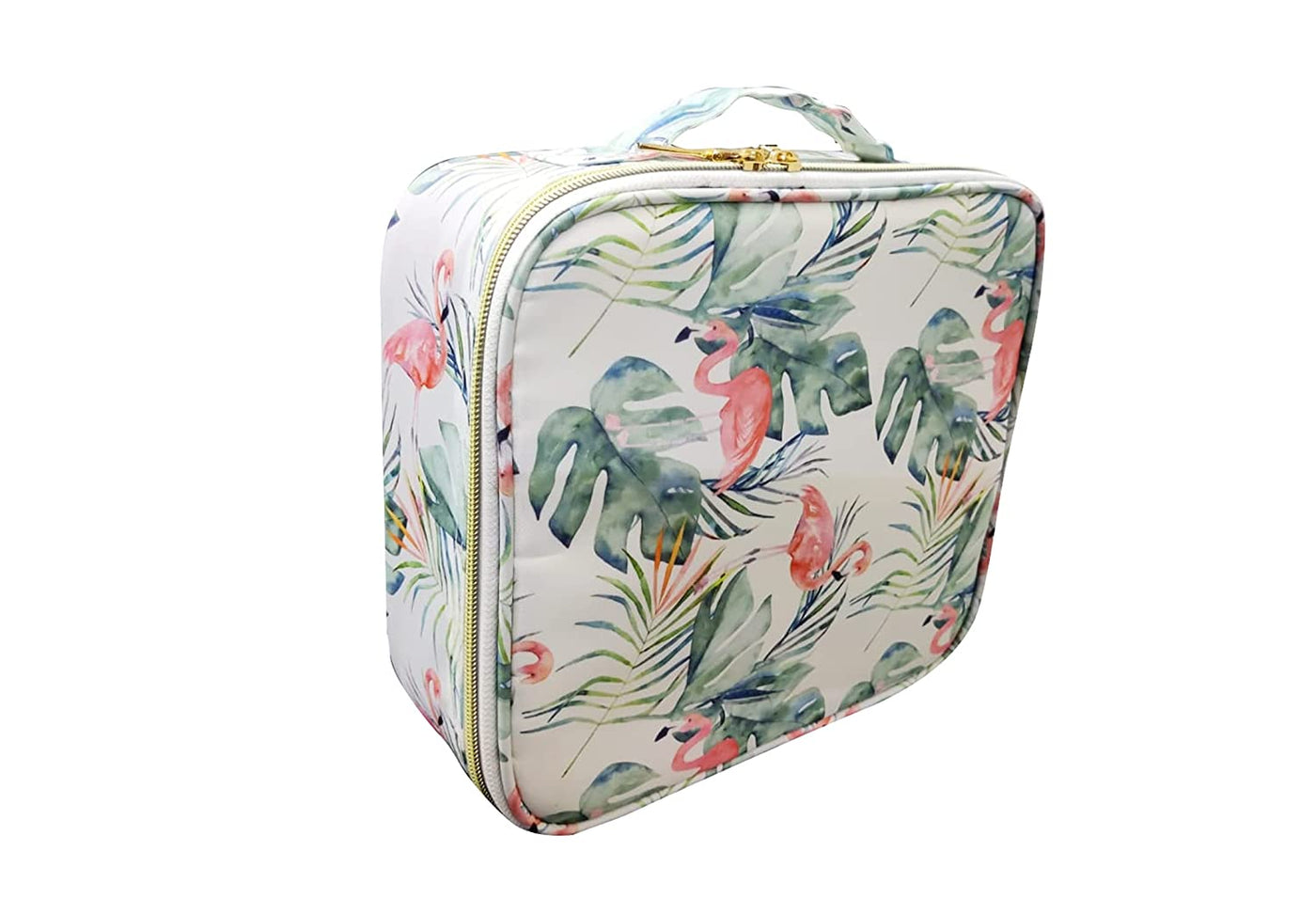 Cosmetic Storage Case with Adjustable Compartment (White Flamingo)