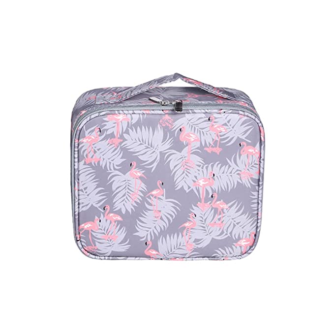 Cosmetic Storage Case with Adjustable Compartment (Grey Flamingo)