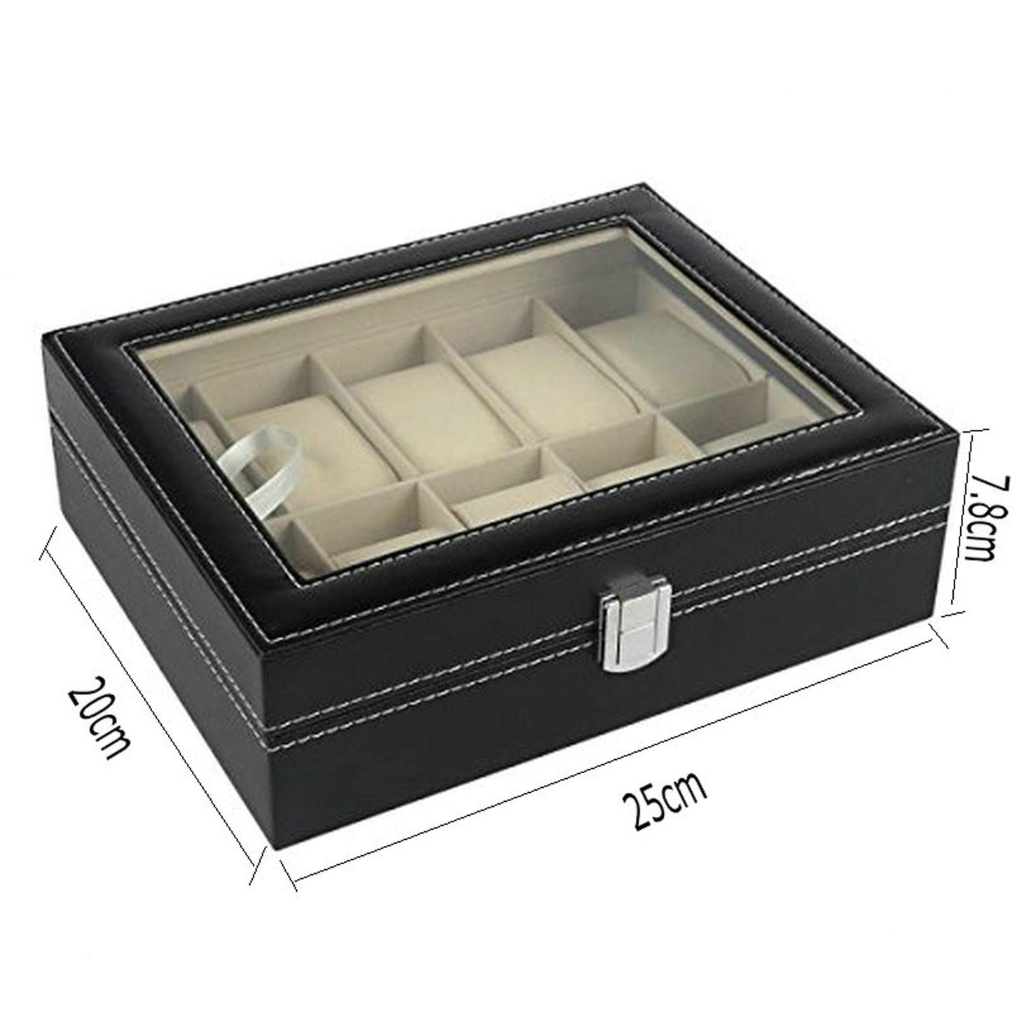 Watch Box 10 Slot for Pu Leather Design Display Case, Black