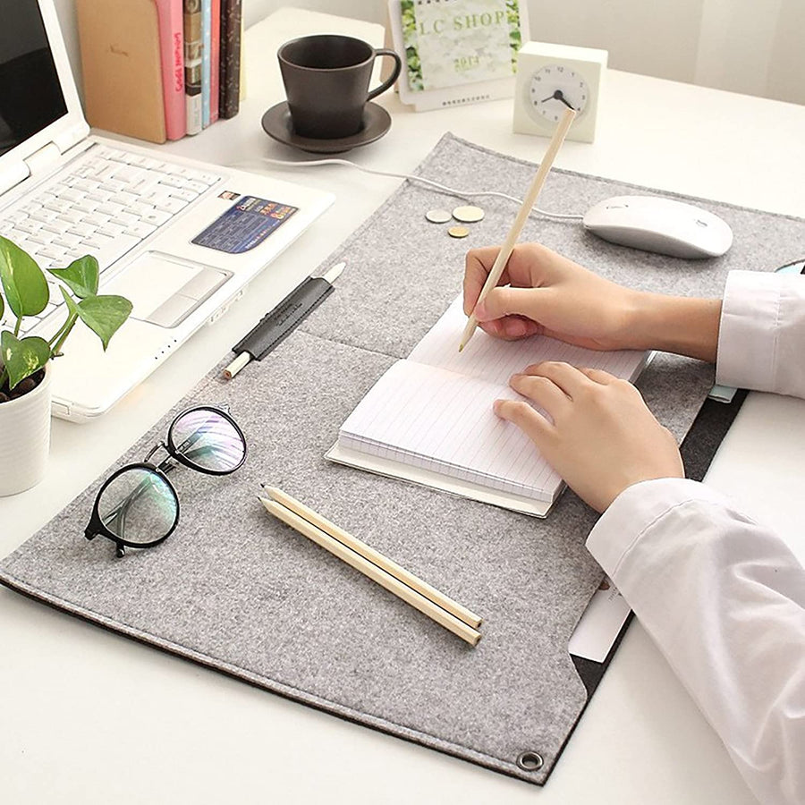 Laptop Keyboard Mouse Felt Pad with Paper and Pen Pocket for Desktops