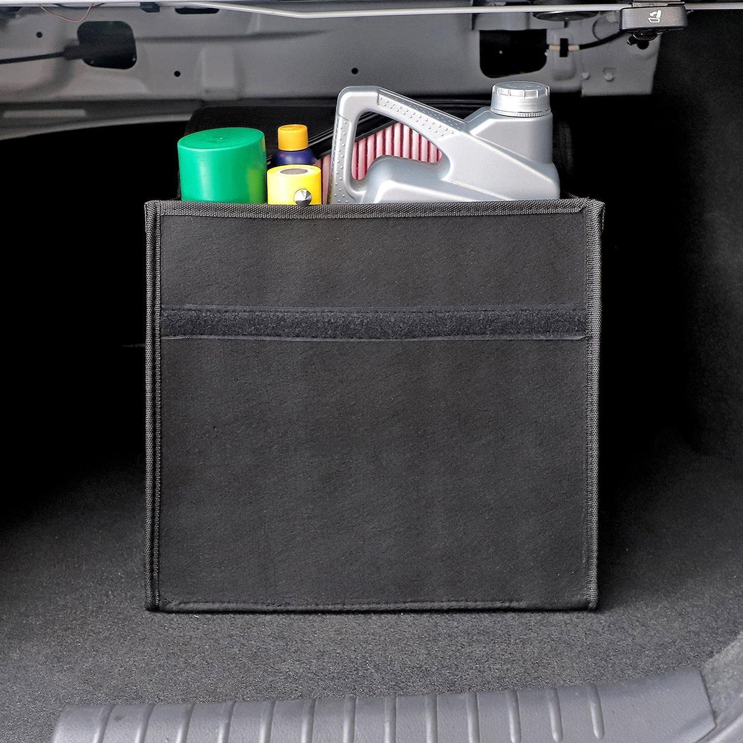 Small Portable Foldable Car Trunk Organizer Felt Cloth Storage Box Case Auto Interior Stowing Tidying Container Bags - Black