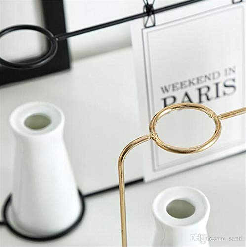 Modern Ceramic Flower Vase with Photo Clip Postcard Holder for Creative Iron Photo Frame Stand - (Gold)