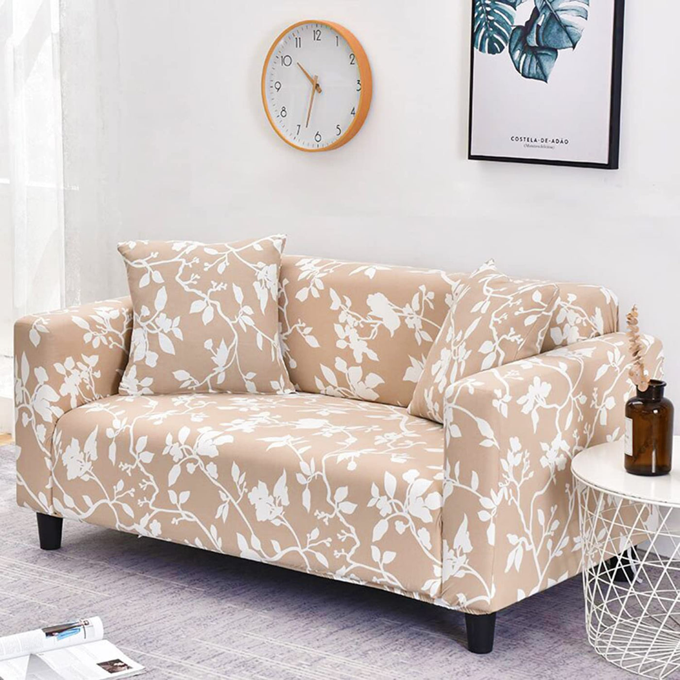 Universal Sofa Slipcover (Cream/White Flower)