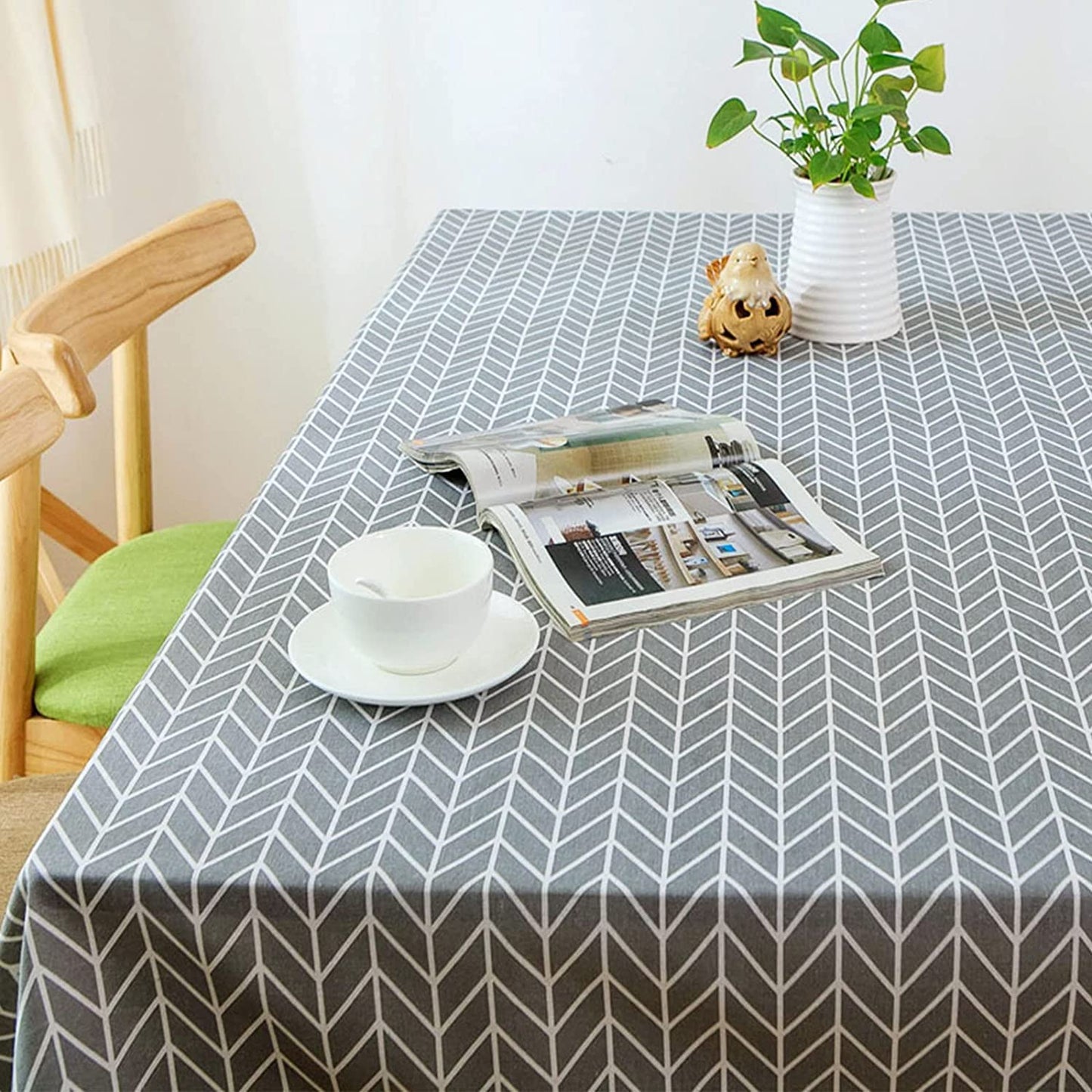 Rectangle Tablecloth Cotton Linen Table Cloth Dust-Proof Table Cover-Grey Pattern