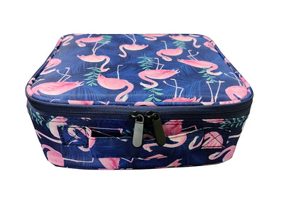 Cosmetic Storage Case with Adjustable Compartment (Dark Blue Flamingo)