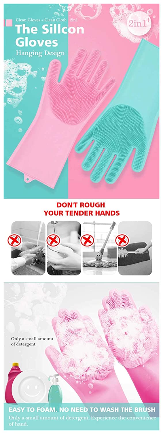 Silicone Gloves with Wash Scrubber, Reusable Brush Heat Resistant