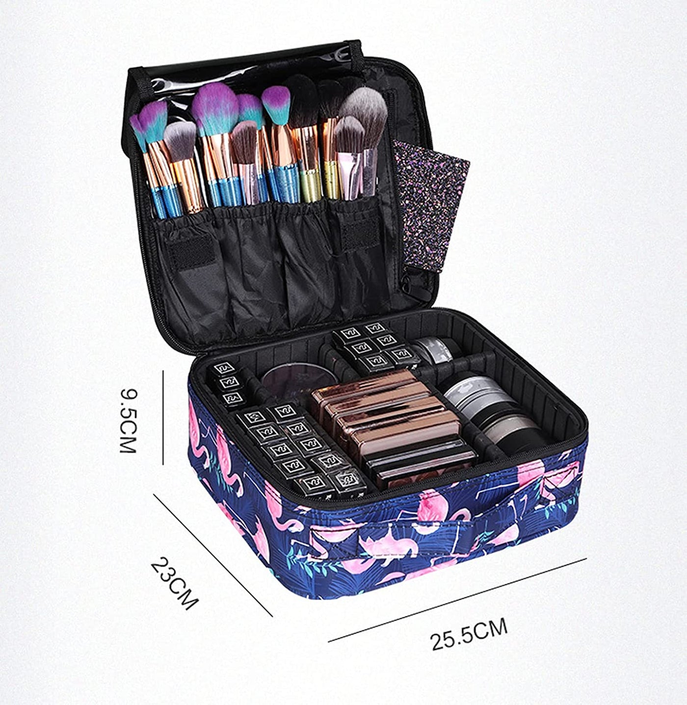 Cosmetic Storage Case with Adjustable Compartment (Dark Blue Flamingo)