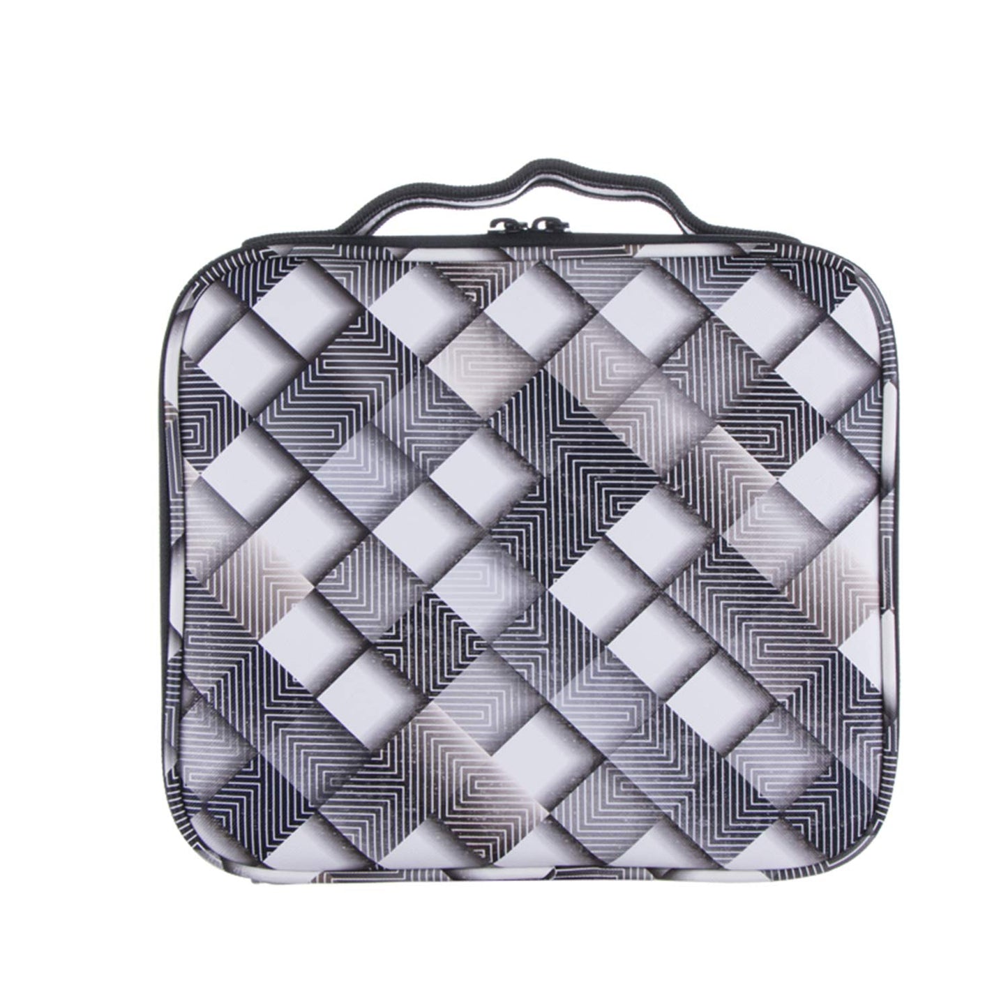 Cosmetic Storage Case with Adjustable Compartment (Grey Stripes)