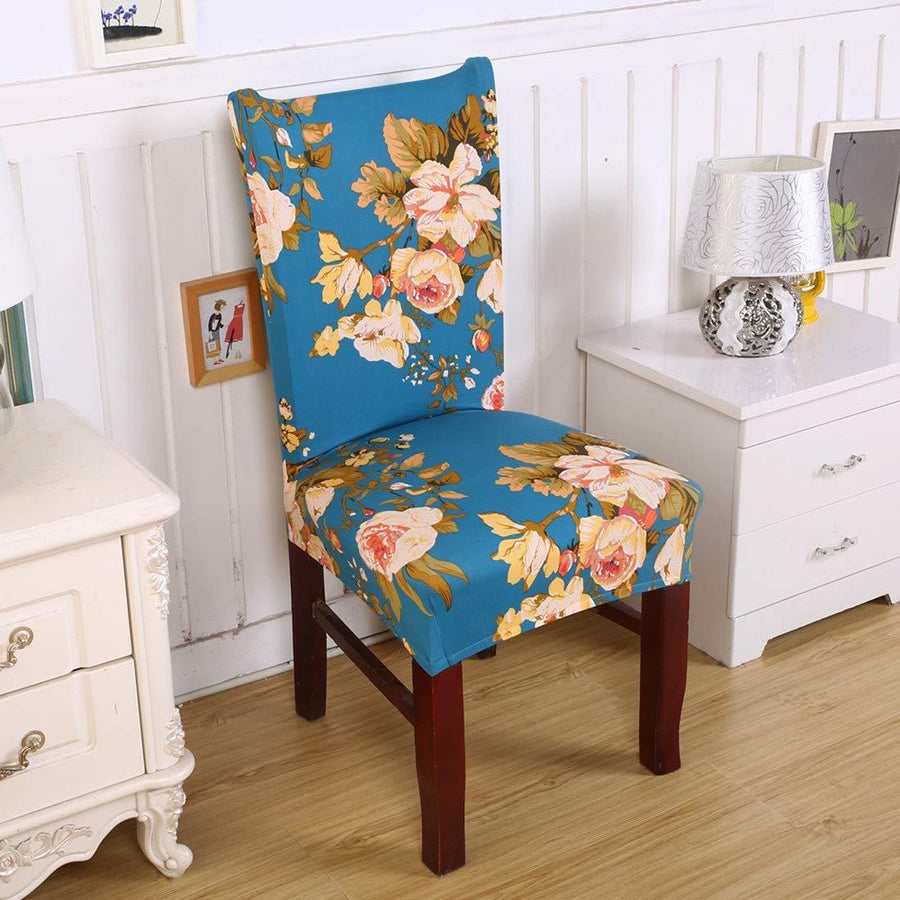 Printed Elastic Chair Cover - Blue Flower