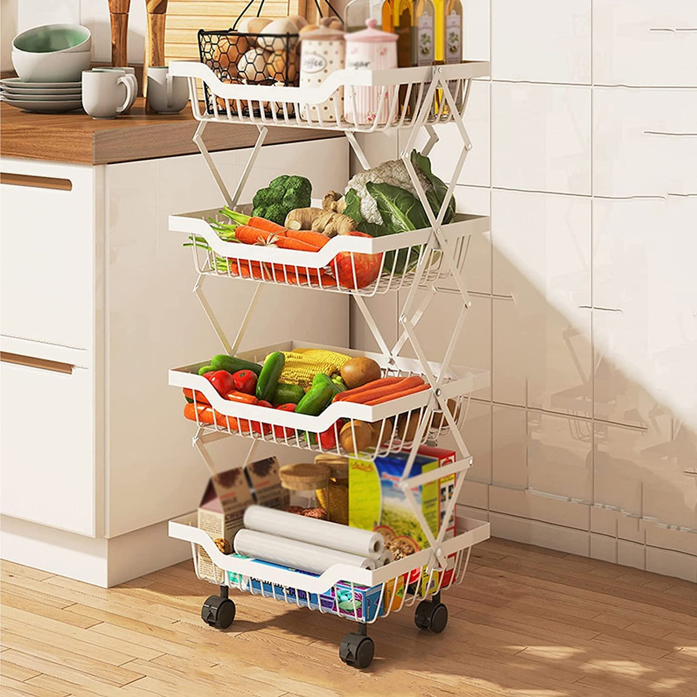 Foldable Fruit Vegetable Basket Cart