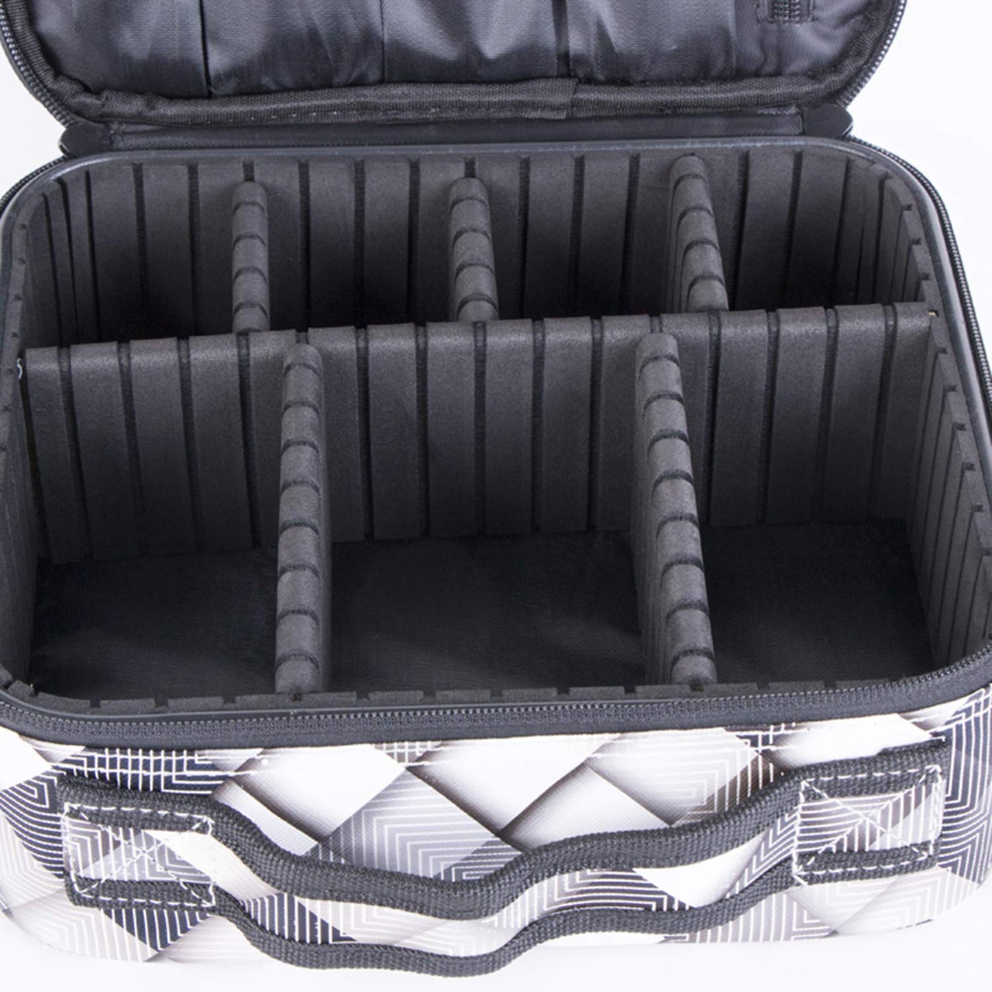 Cosmetic Storage Case with Adjustable Compartment (Grey Stripes)