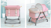 Crib Baby Rack, Foldable, Comes with Casters - Pink