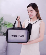 Clear Toiletry Bag, Wash Make Up Bag PVC Waterproof Zippered Cosmetic Bag (Black Large)