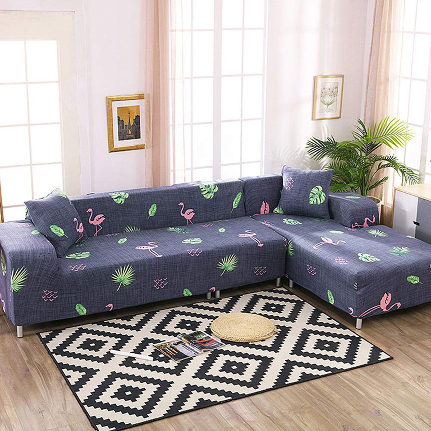 Printed Sofa Cover - Purple Flamingo