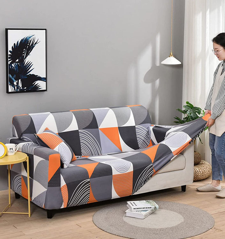 Universal Elastic Sofa Cover(Grey/Orange Abstract)