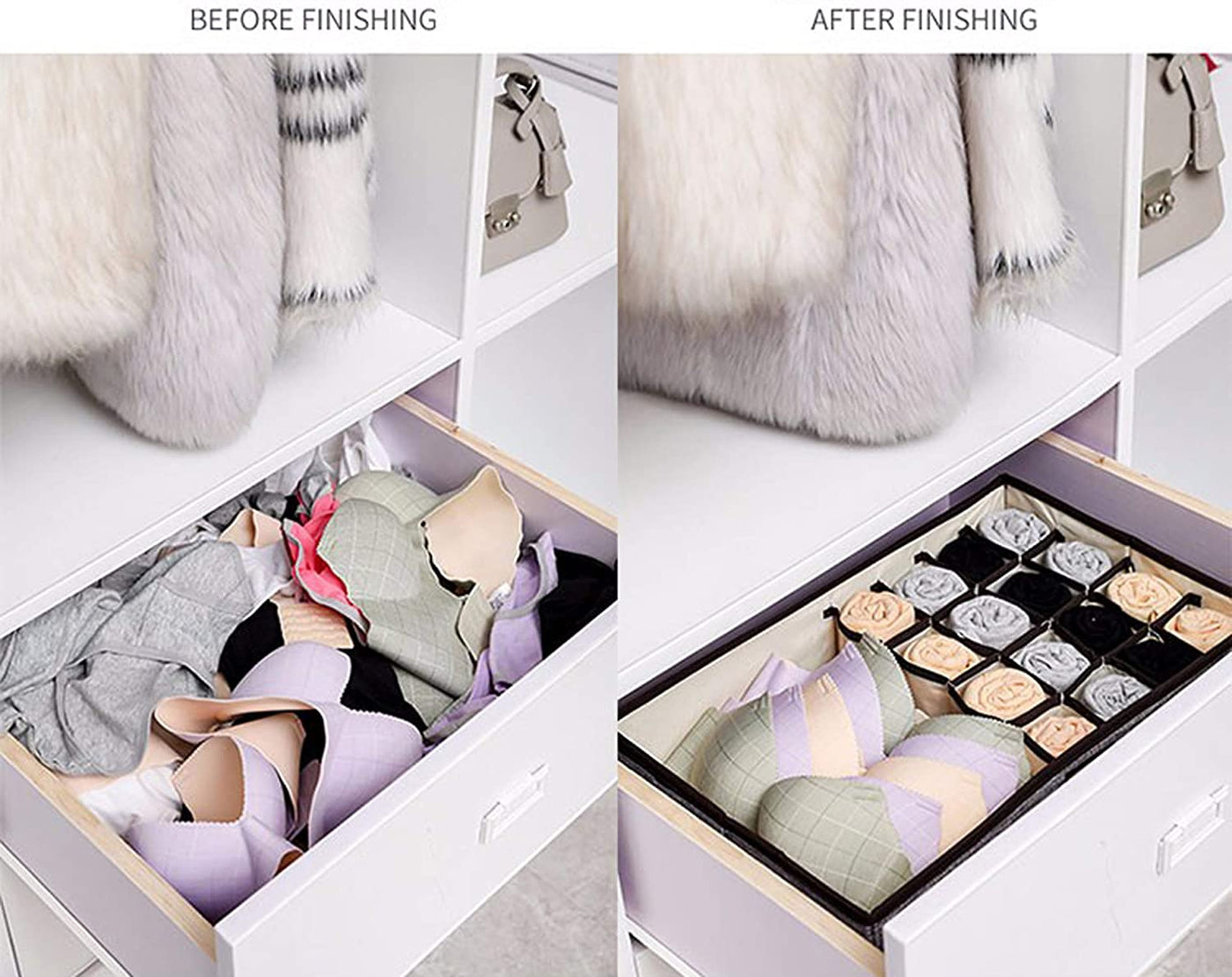 Innerwear Organizer 15+1 Compartment Non-Smell Non Woven Foldable Fabric Storage Box for Closet - Brown Fox