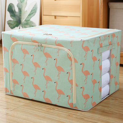 Clothing Storage Box with Steel Frame Support - Green Flamingo