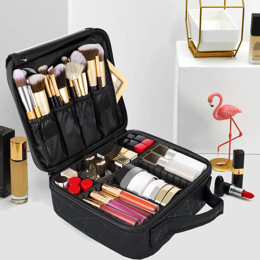 Makeup Cosmetic Storage Case with Adjustable Compartment (Black Diamond)