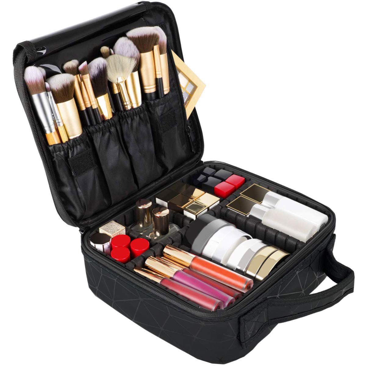Makeup Cosmetic Storage Case with Adjustable Compartment (Black Diamond)