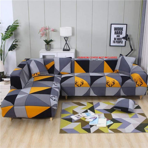 Printed Sofa Cover - Grey Orange Prism